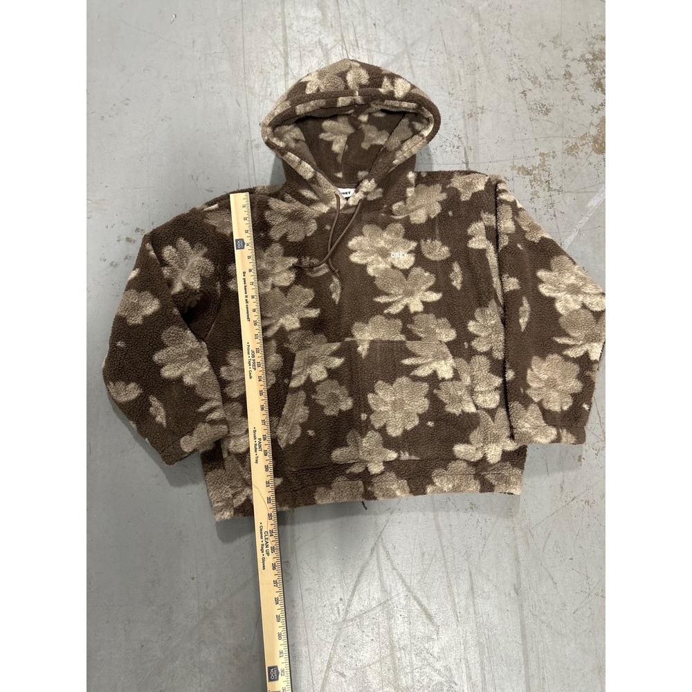 Obey Floral Sherpa Fleece Hoodie Brown Tan Flower Print Pullover Mens Womens - Picture 7 of 10